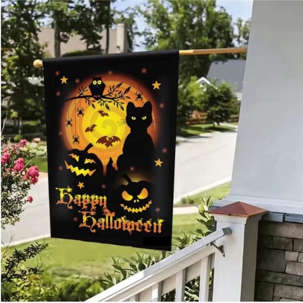 Halloween Outdoor Decorations Garden Patio Yard Flag Black Cat Jack’o Lantern